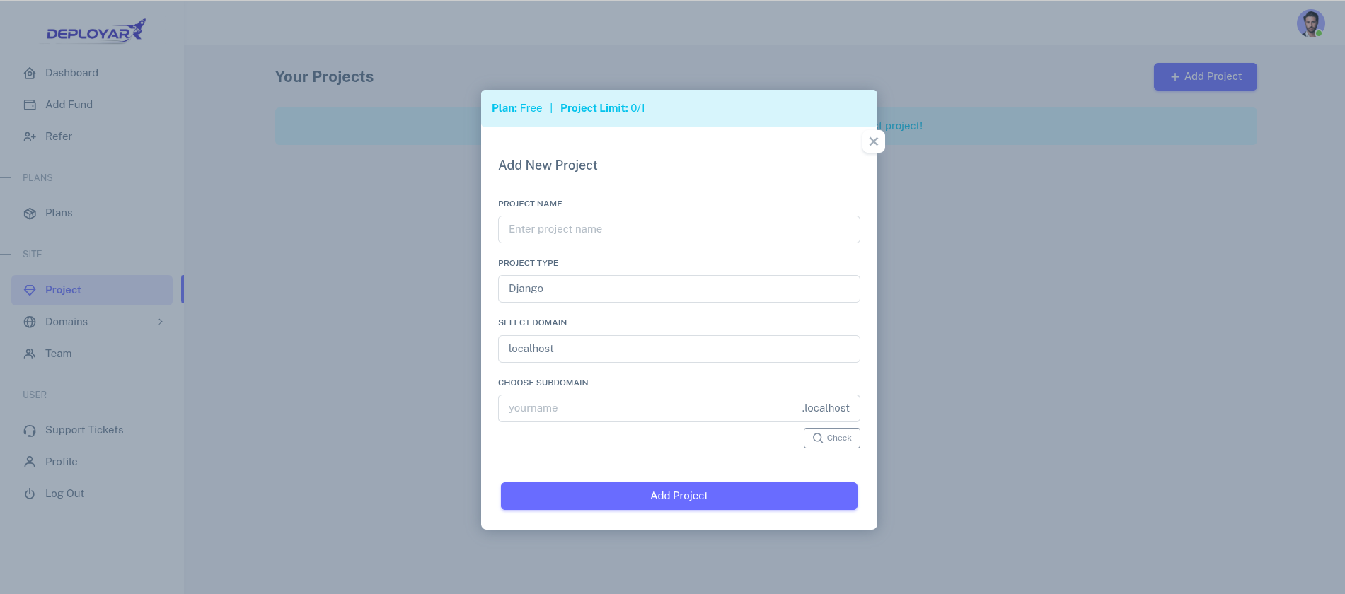 Add Project Screenshot