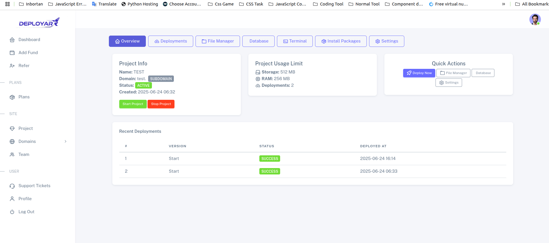 Manage Projects Screenshot